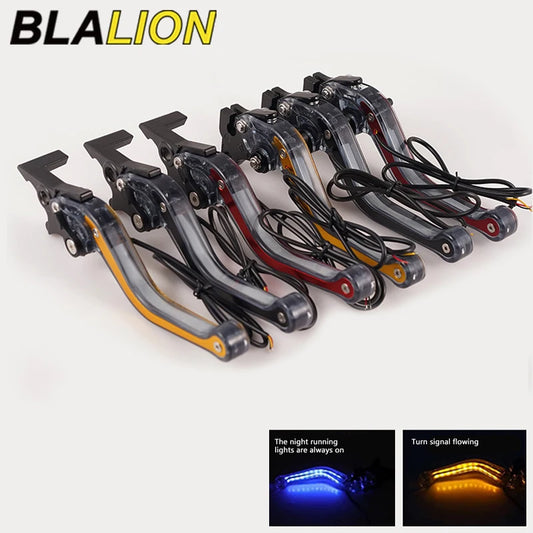 BLALION Motorcycle Brake Lever LED Signal Light Hydraulic Clutch Adjustable CNC 6-Hole Universal for GY6 125cc Scooters Bikes