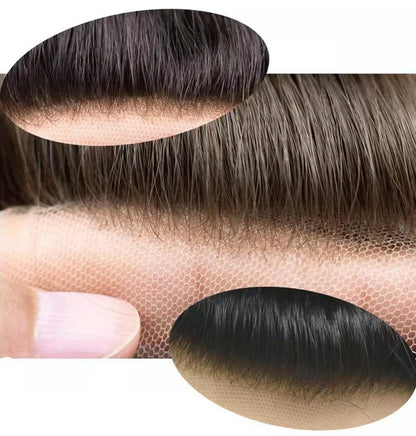 NLW Toupee for Men 100% Human Hair Pieces Hair prosthesis  Mens Swiss Lace Front with PU Around Hair Replacement System