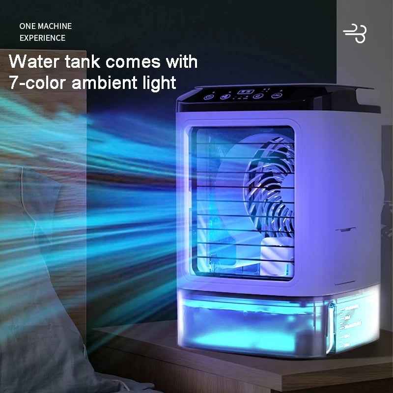 Air Conditioner Portable Fan Desktop Dual Spray Ultrasonic Atomization 3-Speed Mute Air Cooler Night Light Electric Fan for Home