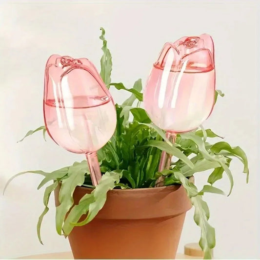 5PCS Plastic Pink Tulip Plant Watering Balls Narrow Outlet Design for Prolonged Dropping Suitable for Indoor and Outdoor Plants