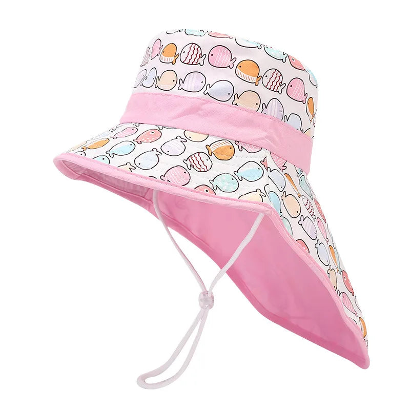 New Summer Baby Bucket Hat for Boys Girls Cartoon Children's Fisherman Hat Autumn Panama Kids Wide Brim Beach Shawl Sun Hat