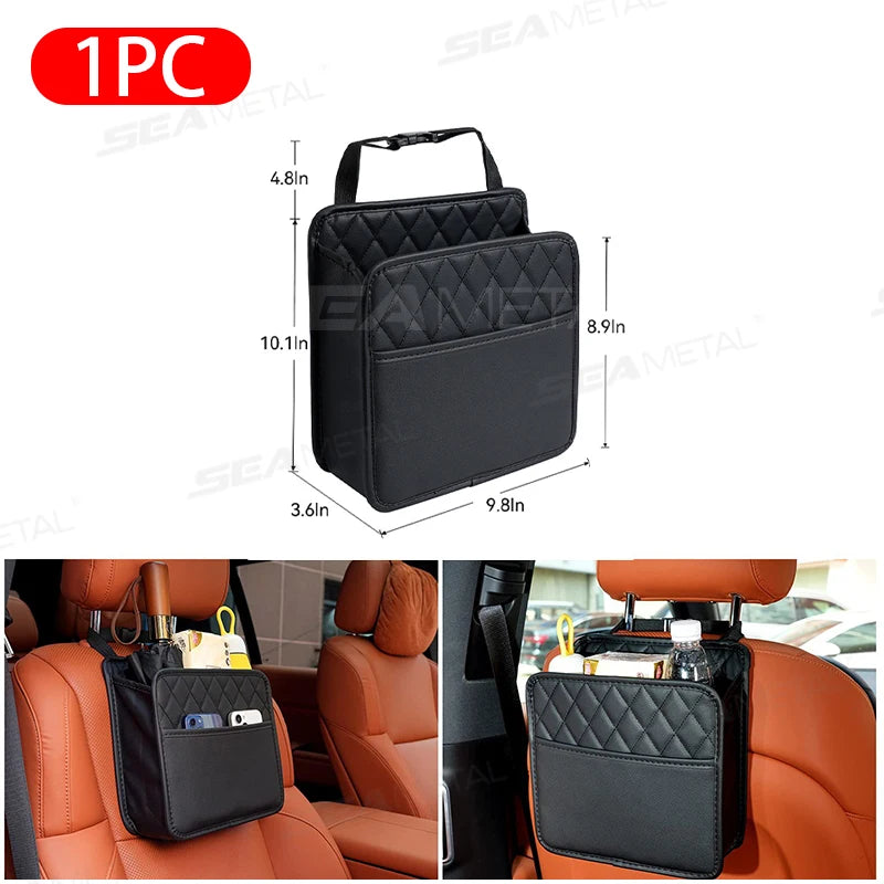 BLALION Multifunctional Car Seat Storage Bag Leather Storage Bag Garbage Bag Hanging Storage Bag Suitable For Most Car Models