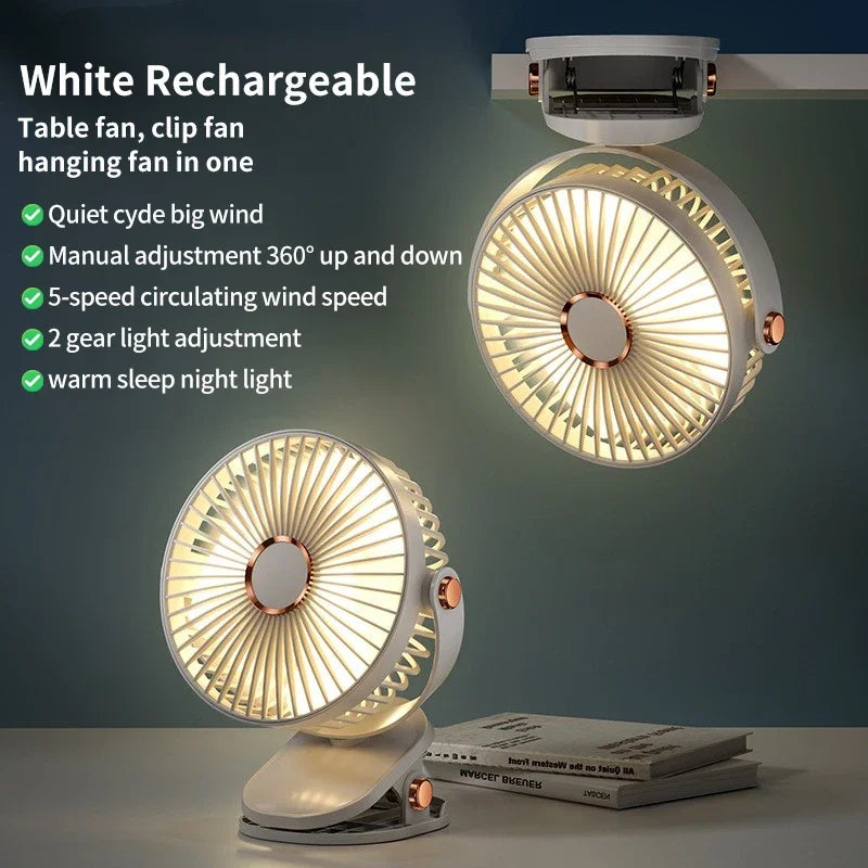 3 in 1 Mini Clip Fan Rechargeable Portable Air Circulator Wireless Ceiling Electric Fan With LED Light Clip-on Home handheld Fan