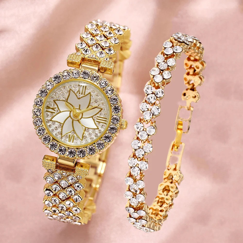 Kegllect 5PCS Women's New Full Diamond Fashion Trend Watch Versatile Light Luxury Watches