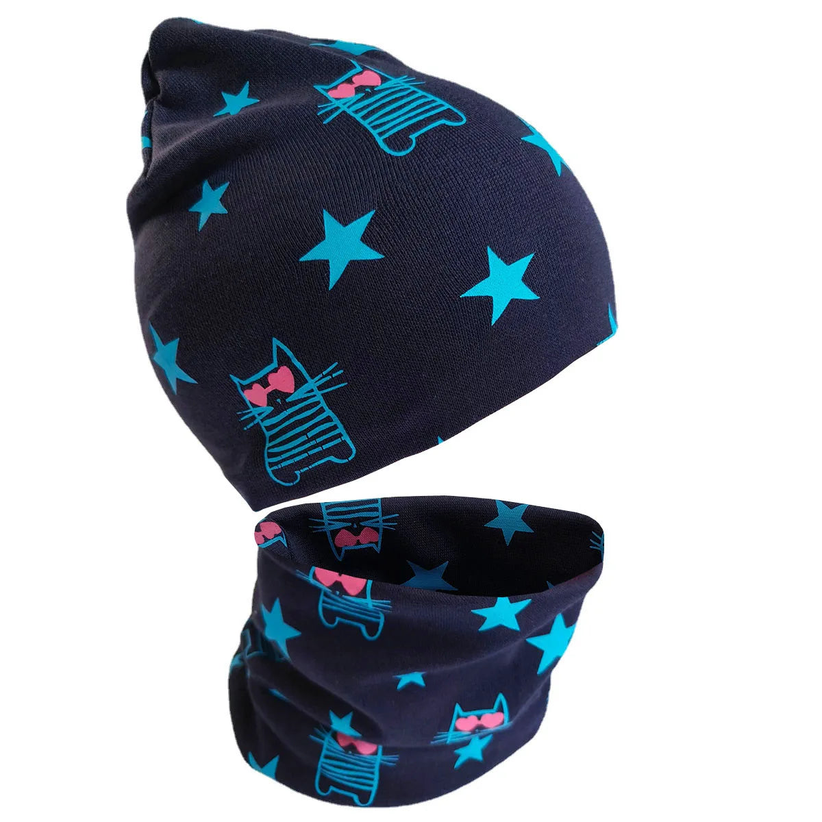 Spring Autumn 2PCS Baby Beanie Hat Scarf Stars Print Warm Toddler Hat Scarf for Girls and Boys Infant Hats Set Kids Skull Caps