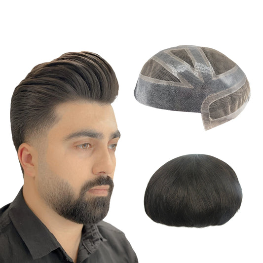 NLW Toupee for Men Human Hair Replacement System Hair Units Thin Mono Combine with PU Hair Prosthesis Hair Pieces
