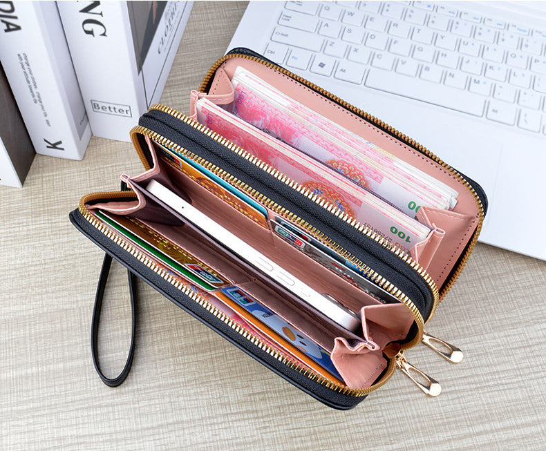 New Wallet Women's Long Double Zipper Large Capacity Handbag Mom's Fashion Simple Double Layer Wallet Mobile Case