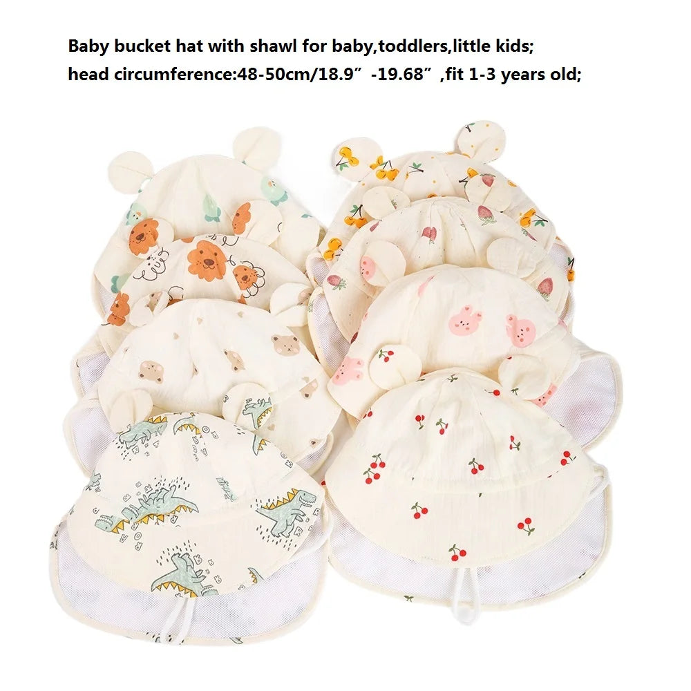 New Panama Autumn Baby Bucket Hat for Boys Girls Cartoon Breathable Mesh Children's Beach Shawl Sun Hat Kids UV Protection Cap