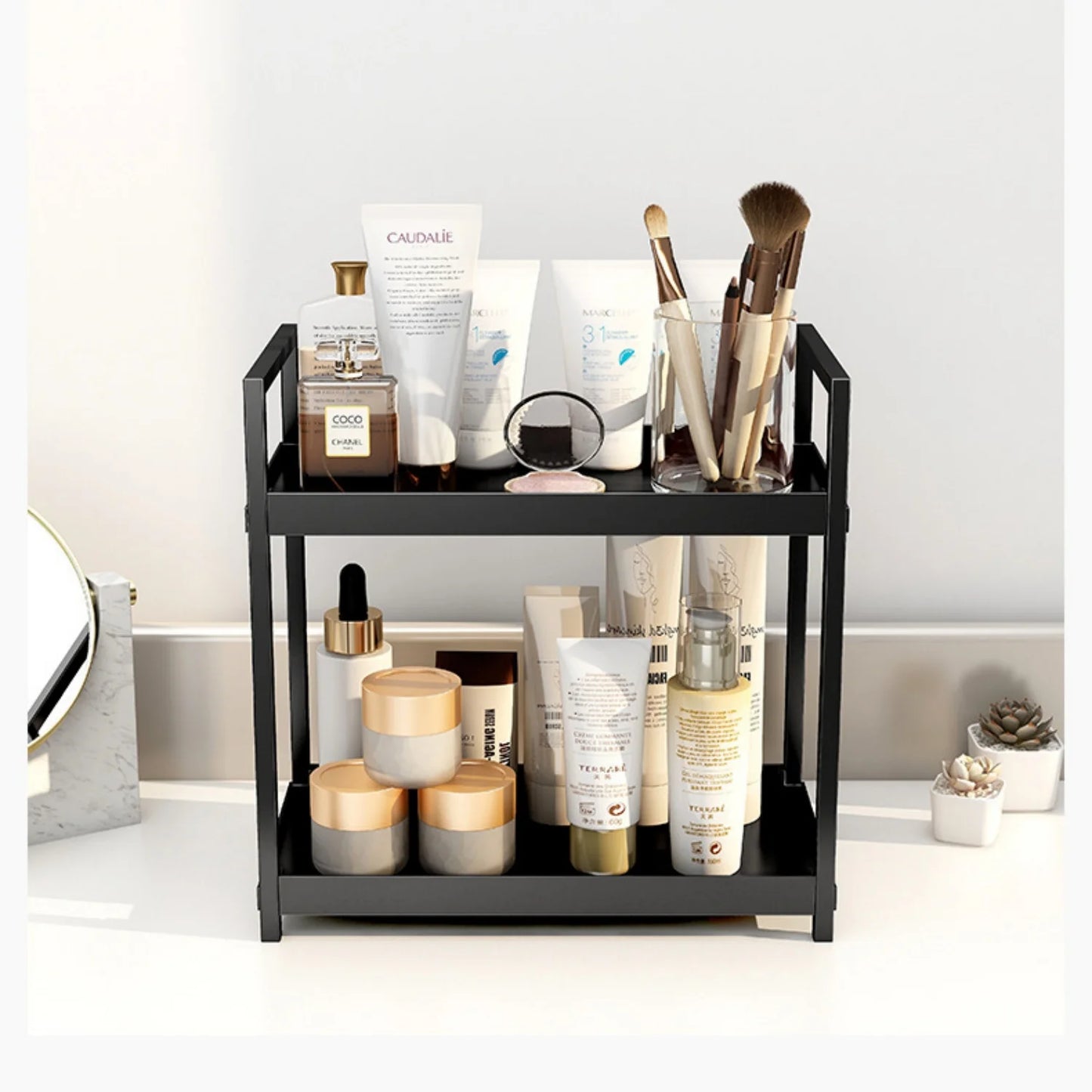 2-layer cosmetic organizer, multi-functional dresser organizer, large capacity makeup rack, suitable for lipstick and skin care
