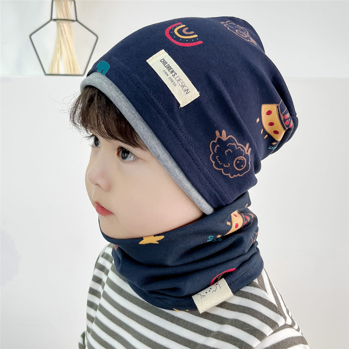 New Good Cotton Baby Hat Scarf Panda Spacecraft Autumn Winter Hat for Boys Warm Children Beanies Baby Neck Scarf Kids Skull Cap