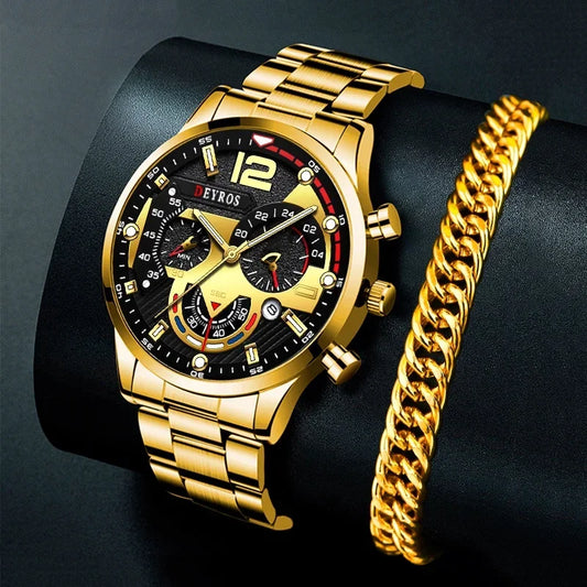 Men Luxury Watches Male Gold Bracelet Stainless Steel Quartz Calendar Watch Business Luminous Clock