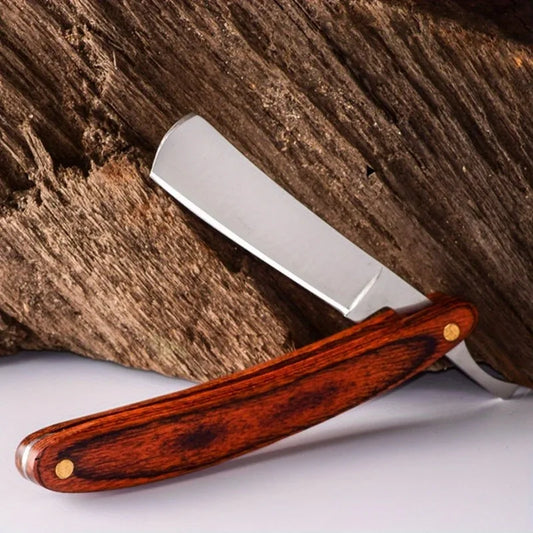 Retro Straight Men Shaving Razor Male Carbon Steel Folding Barber Beard Throat Shaving Knife Cut Tool Pearwood Handle