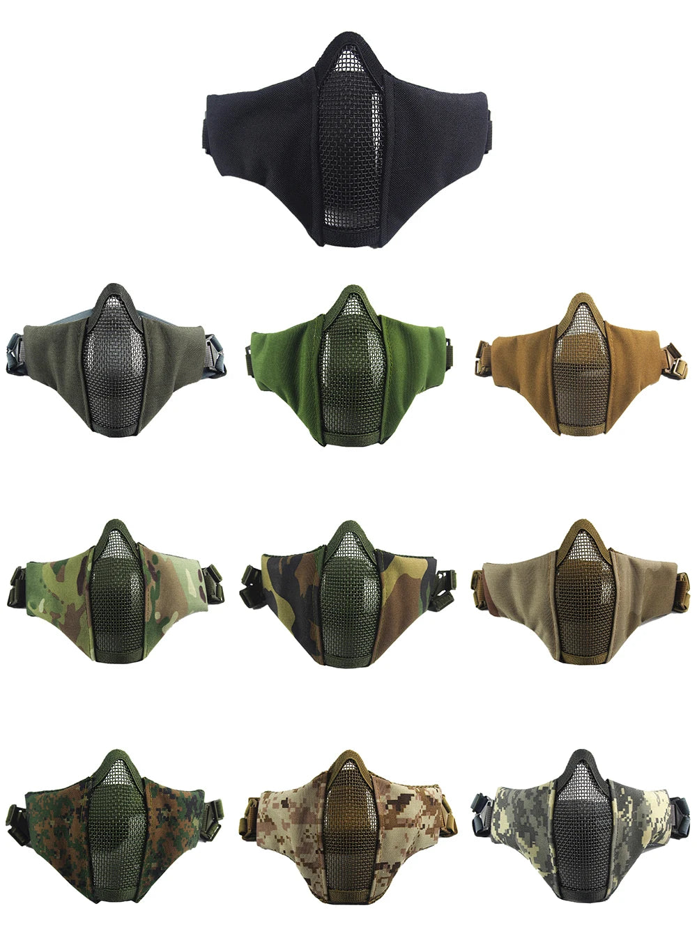 Tactical Half Face Airsoft Mask Foldable Metal Mesh Double Ribbon Adjustable CS Wargame Hunting Paintball Protective Masks