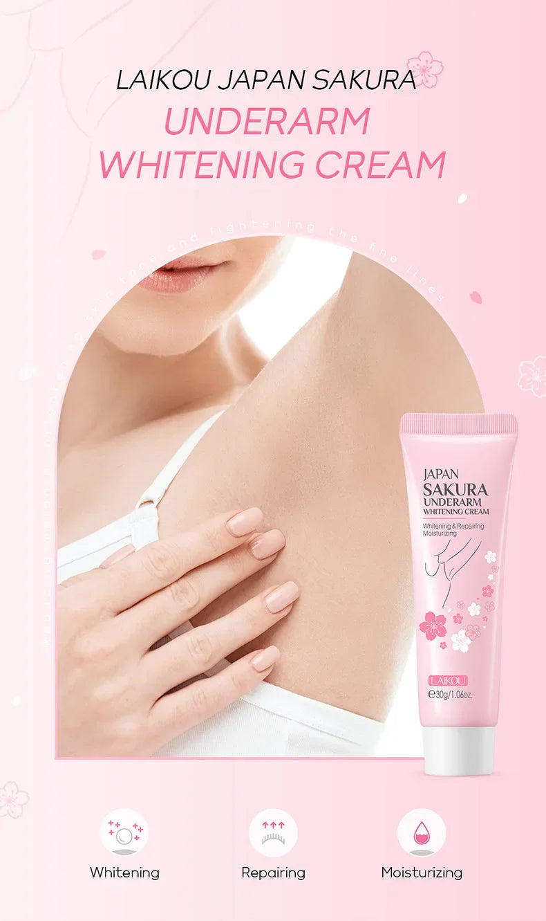 Laikou Sakura Body Whitening Lotion Dark Spot Remover For Underarms Knees Elbows Melanin Bleaching Lightening Cream 30g