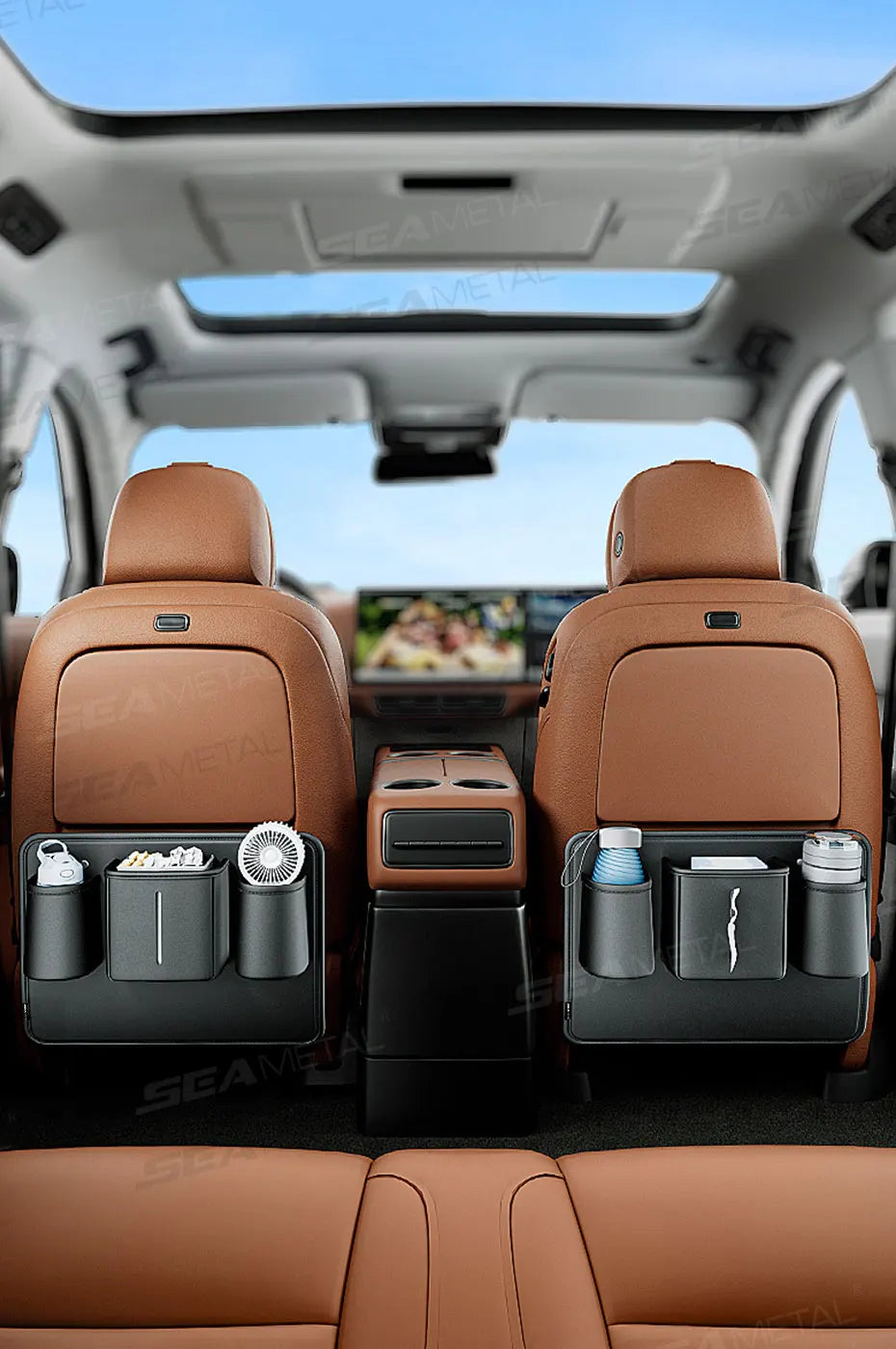BLALION Car Seat Back Organizer PU Anti Kick Pad Short Auto Tissue Pocket Storage Bag With Cup Holder Trash Can Bin Accessories