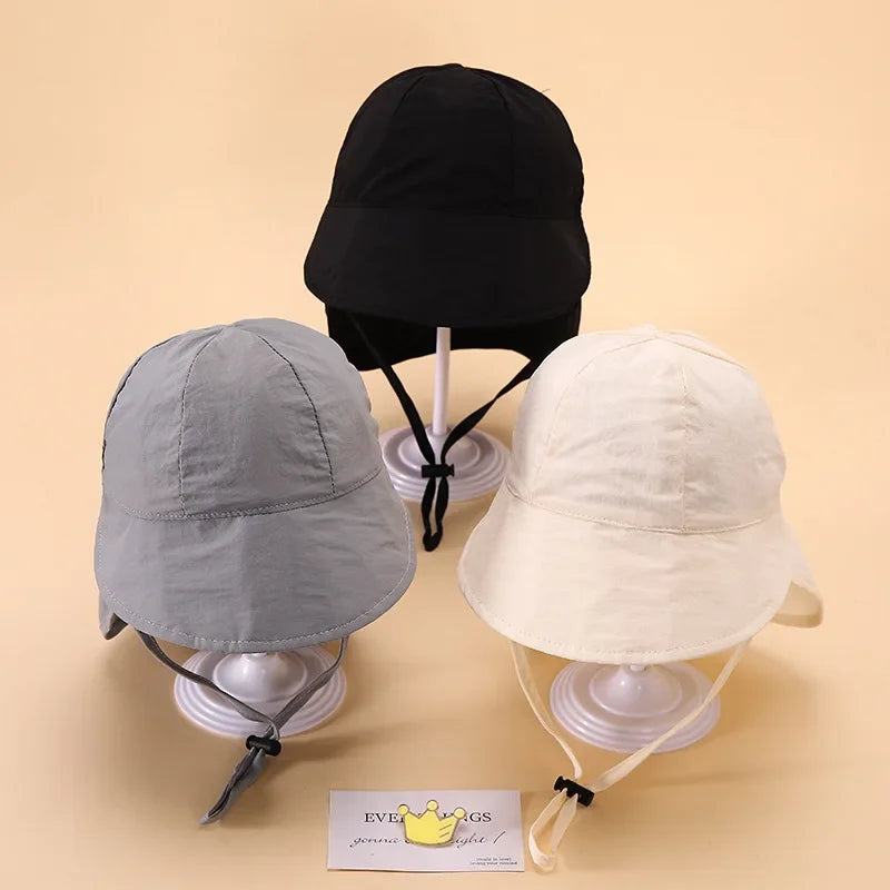 New Summer Toddler Sun Hat with Shawl Soft Brim Quick Dry Outdoor Activities Cap for 1-3Y Boys and Girls Beach UV Protection Hat