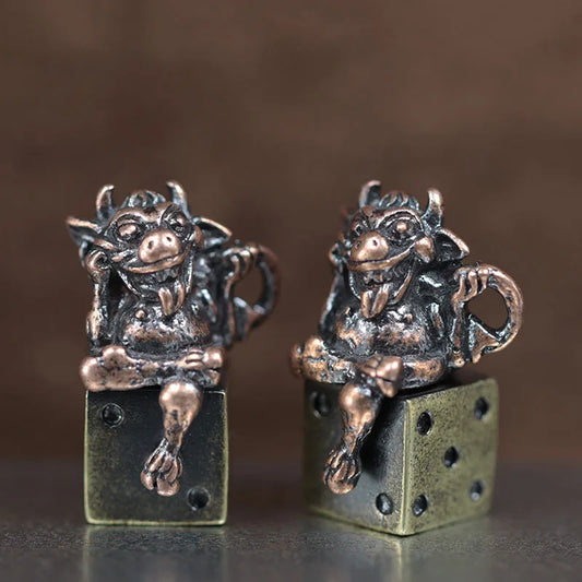 1PC Dual Color Goblin Dice Brass Knife Beads Demon Outdoor Paracord DIY Woven Lanyard Pendant Bracelets Accessories
