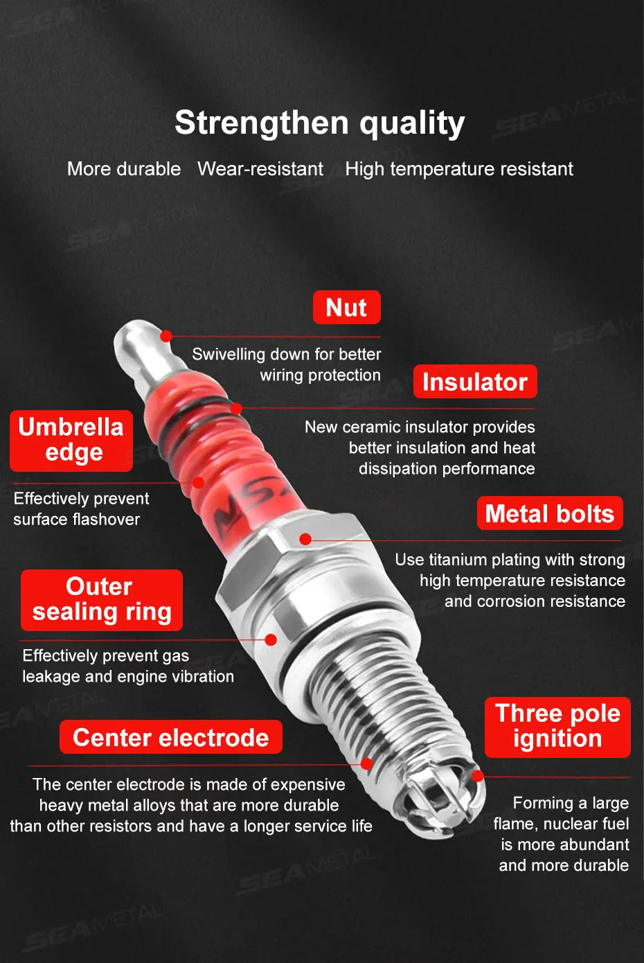 BLALION Racing Spark Plug 3 Triple Electrode A7TC D8TC For GY6 CG 50 70 110 125 150CC Motorcycle Atv Scooter Dirt Bike Go Kart