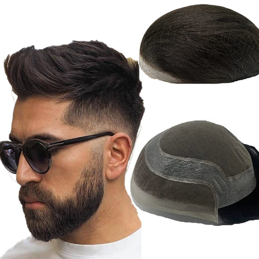NLW Toupee for Men European Human Hair Pieces Hair Prosthesis Mens Swiss Lace Front with PU Around Hair Replacement System