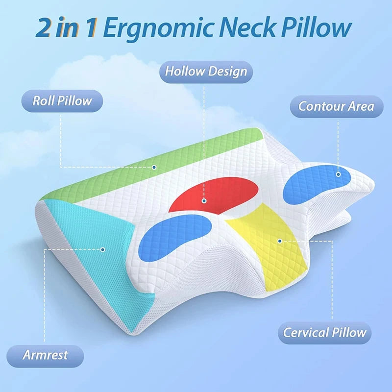 Ergonomic Memory Foam pillow 2 in 1 Help Sleep And Protect The Neck Cervical Orthopedic Travel Neck Pillow For Sleeping For Home