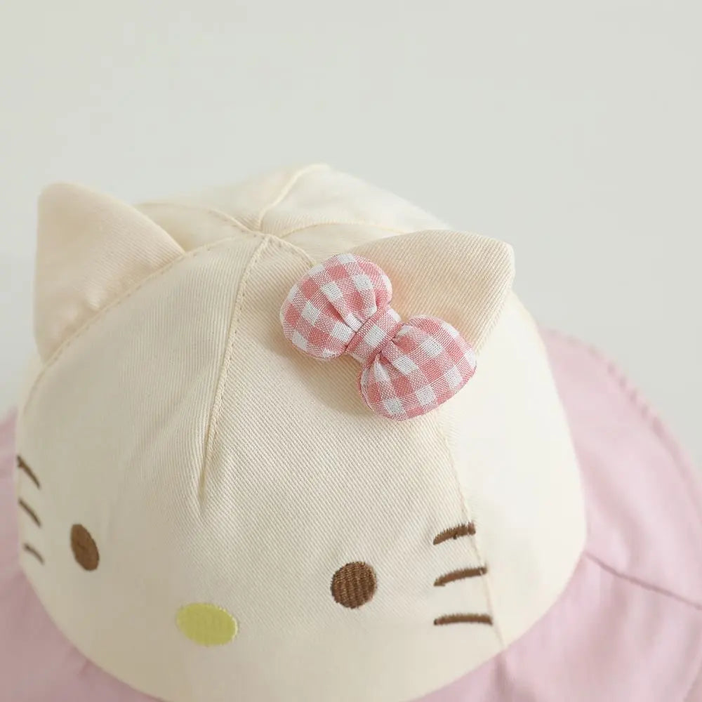 Panama Summer Cute Cat Bowknot Baby Bucket Hat for Girls Cotton Toddler Sun Cap Children Beach Sun Hat Kids UV Protection Cap