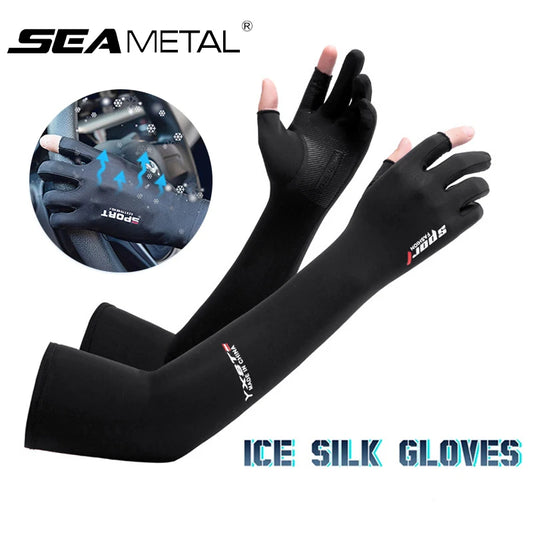 SEAMETAL Ice Silk Sun Protect Arm Sleeves High Elasticity Long Sleeves Ultraviolet-Proof Outdoor Car Driving Summer Cool Sleeve