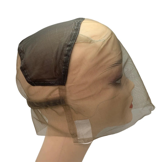 Adjustable Full Lace Wig Cap Brown/Beige with Stretch Straps Guide Line Customizable Wig Making Base for Hair Extension Projects