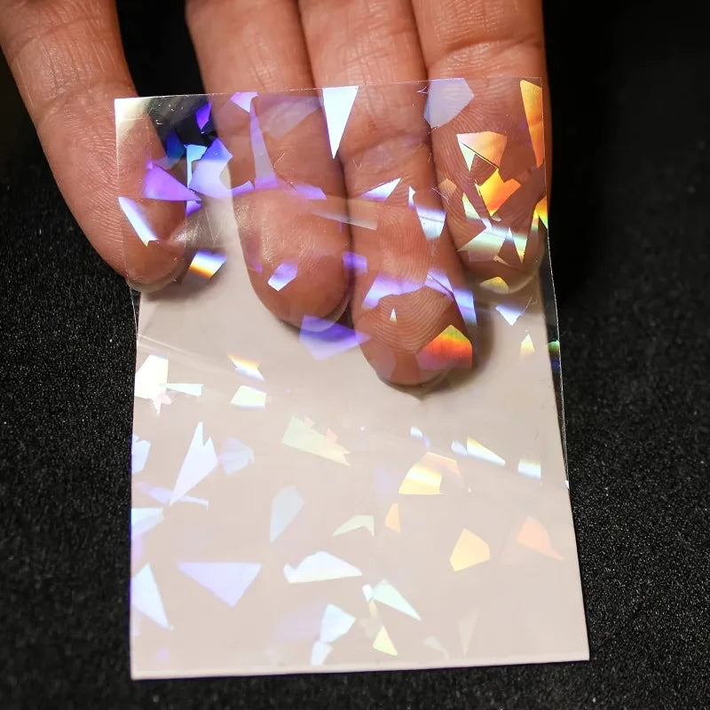 50/100 Sheets Holographic Broken Glass Cold Lamination Film Self-Adhesive Holographic Vinyl Sticker Waterproof Clear