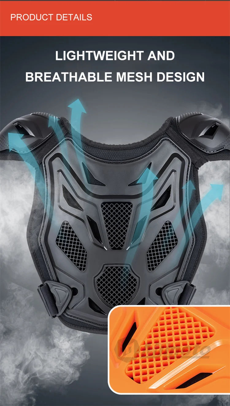 Children Motorcycle Riding Body Armor Vest Kids Motocross Back Chest Protectors Off-Road Dirt Bike Cycling Protective Gear