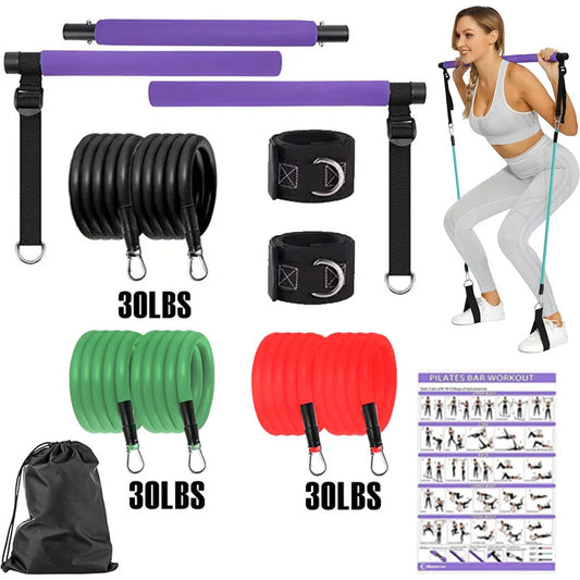 Resistance Band Portable Pilates Stick For Home Fitness, Full Body Exercise, Chest Expansion, Back Training, And Body Stretching