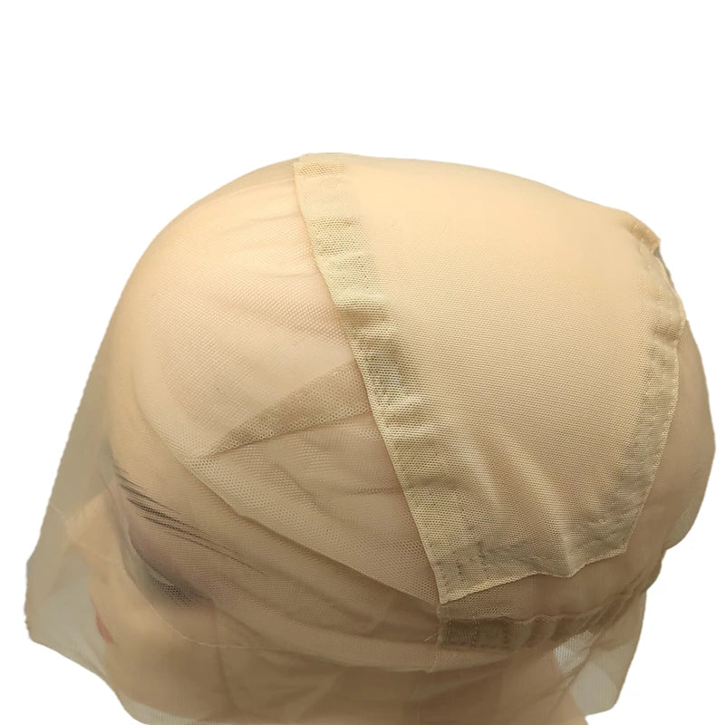 Adjustable Full Lace Wig Cap Brown/Beige with Stretch Straps Guide Line Customizable Wig Making Base for Hair Extension Projects
