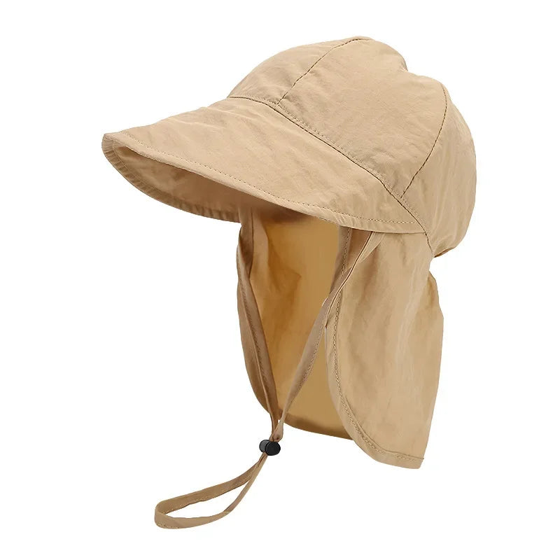 New Summer Toddler Sun Hat with Shawl Soft Brim Quick Dry Outdoor Activities Cap for 1-3Y Boys and Girls Beach UV Protection Hat
