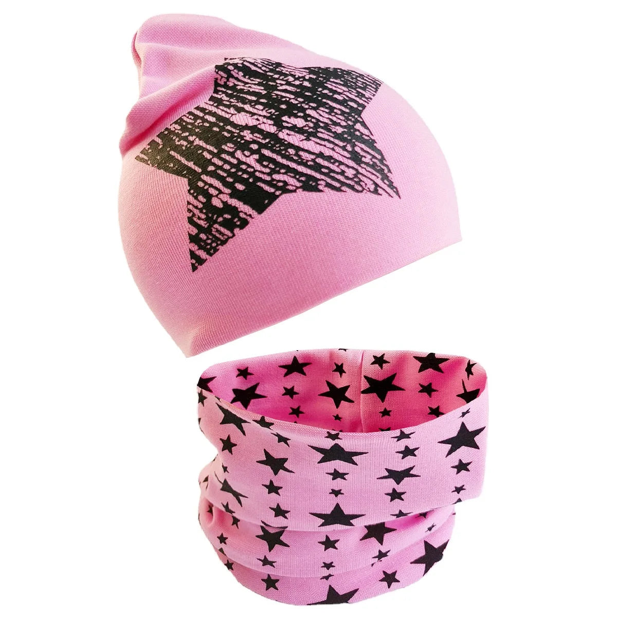 Spring Autumn 2PCS Baby Beanie Hat Scarf Stars Print Warm Toddler Hat Scarf for Girls and Boys Infant Hats Set Kids Skull Caps