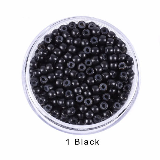 1000Pcs 3.0mm Hair Beads Silicone Lined Copper Nano Rings Micro Links Beads for Hair Extensions Black/Dark Brown/Blonde