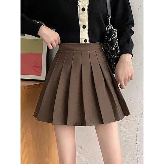 Pleated skirtwomen's half length skirt new high waist slimming belt with lining student outfit short skirt college style