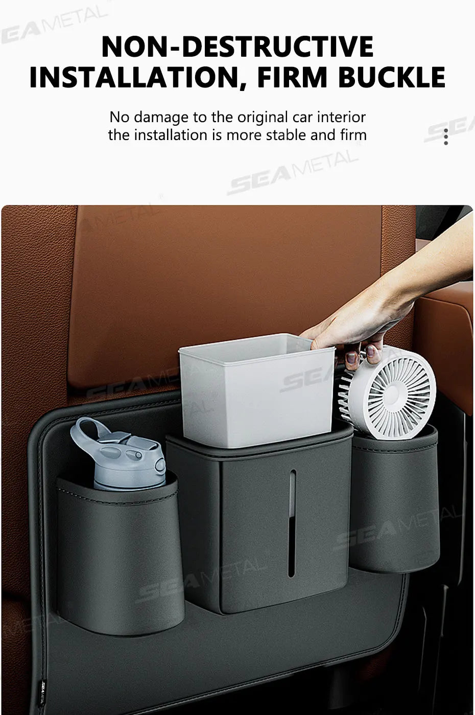 BLALION Car Seat Back Organizer PU Anti Kick Pad Short Auto Tissue Pocket Storage Bag With Cup Holder Trash Can Bin Accessories