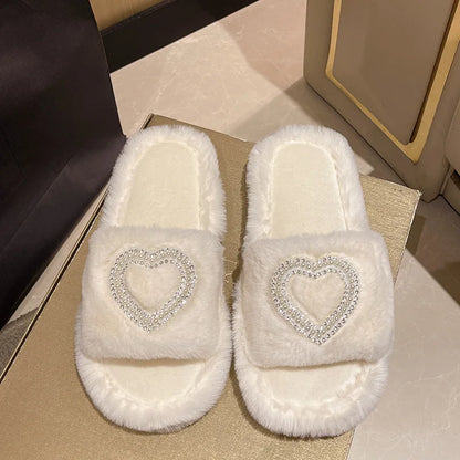 New Fashionable Hot Diamond Pearl Love Hair Cotton Slippers for Autumn and Winter Home slipper