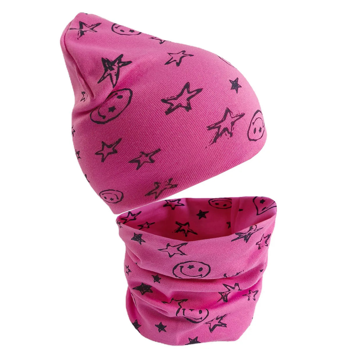 Spring Autumn 2PCS Baby Beanie Hat Scarf Stars Print Warm Toddler Hat Scarf for Girls and Boys Infant Hats Set Kids Skull Caps