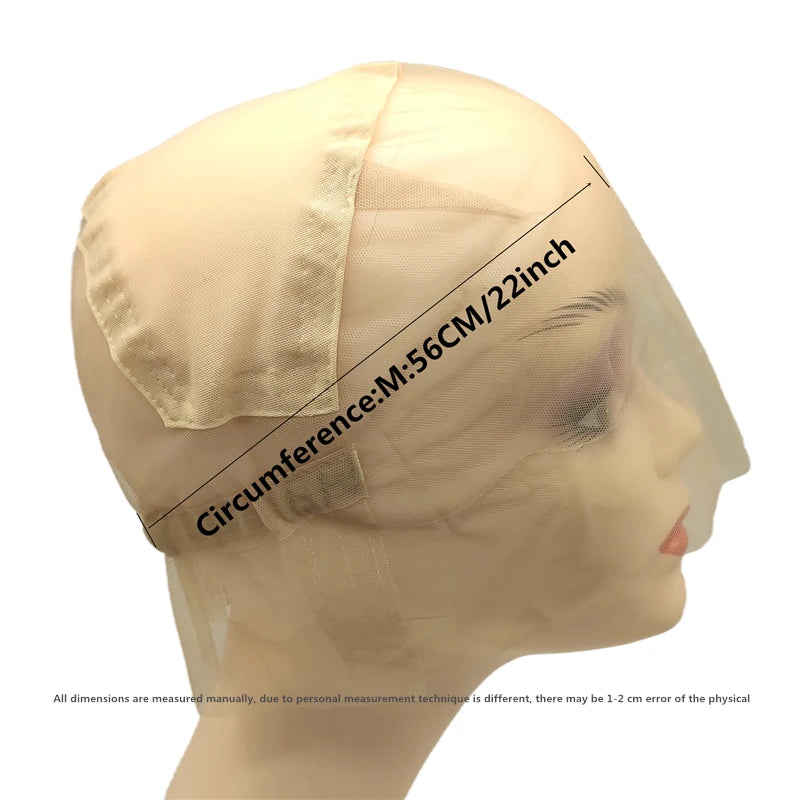 Adjustable Full Lace Wig Cap Brown/Beige with Stretch Straps Guide Line Customizable Wig Making Base for Hair Extension Projects