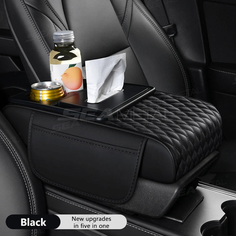 BLALION Car Armrest Box Thicken Height Pad Arm Rest Cushion with Tissue Box Cup Holder Memory Cotton Elbow Support Height Pad