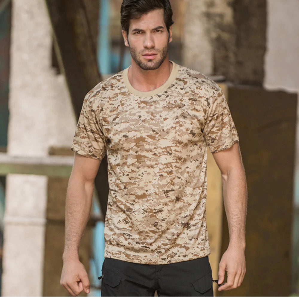 Outdoor Sports Men T-Shirts 3D Camouflage Quick Dry O Neck Short Sleeve Tops Shirt Camo Hiking Hunting T Shirt