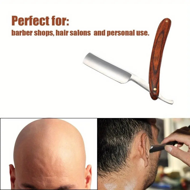 Retro Straight Men Shaving Razor Male Carbon Steel Folding Barber Beard Throat Shaving Knife Cut Tool Pearwood Handle