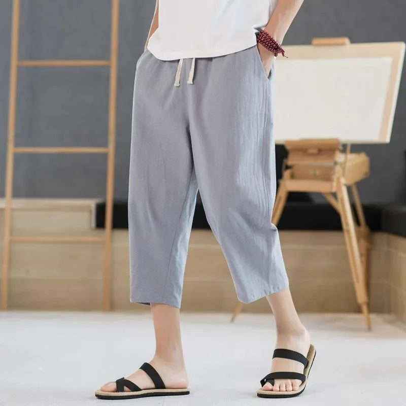 Seven inch pants men's summer ultra-thin ice silk pants, loose and versatile trendy sports and casual pants, fashionable quick d