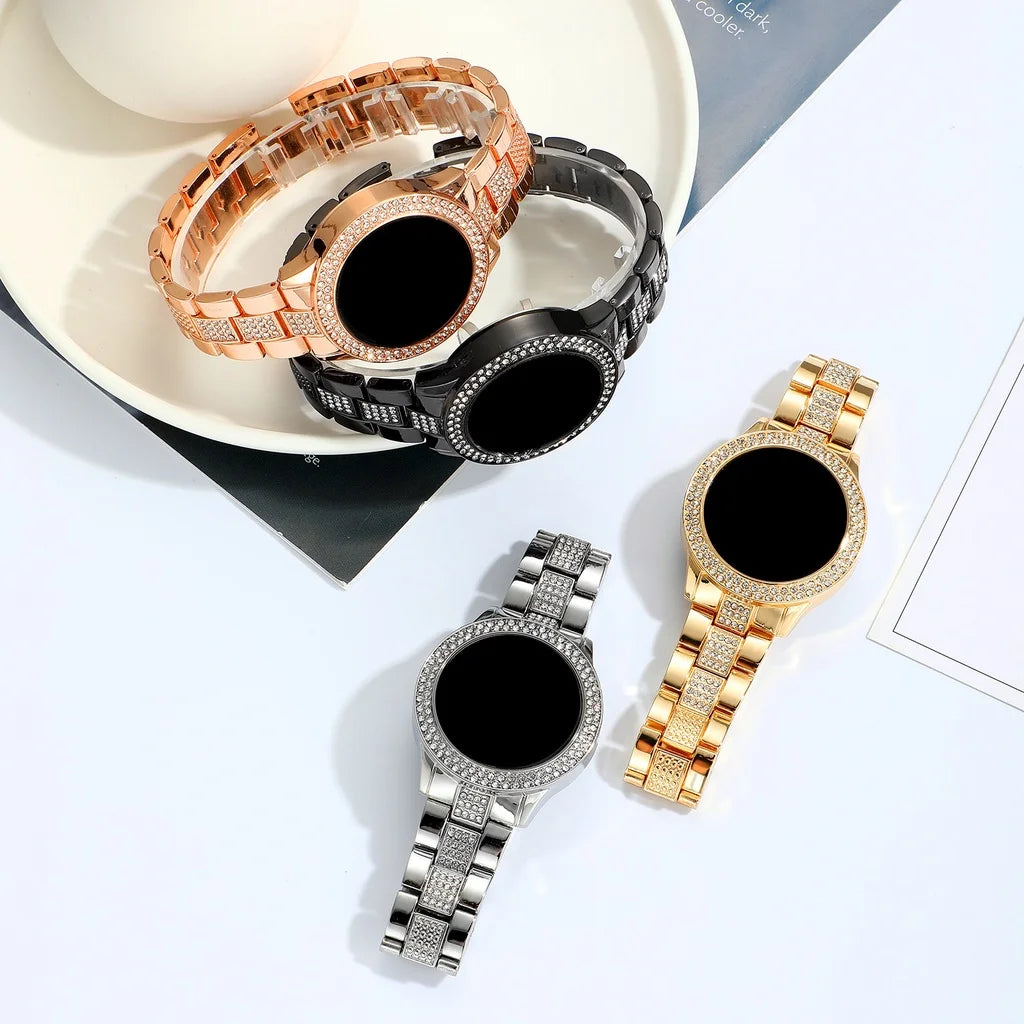 Kegllect LED Large Screen Diamond Inlaid Women's Watch Round Steel Band Electronic Watches