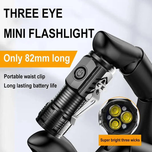 Three-Eyed Monster Mini Flash Super Power flashlight Rechargeable Portable Outdoor Lighting Long-Range Powerful Flash Lights