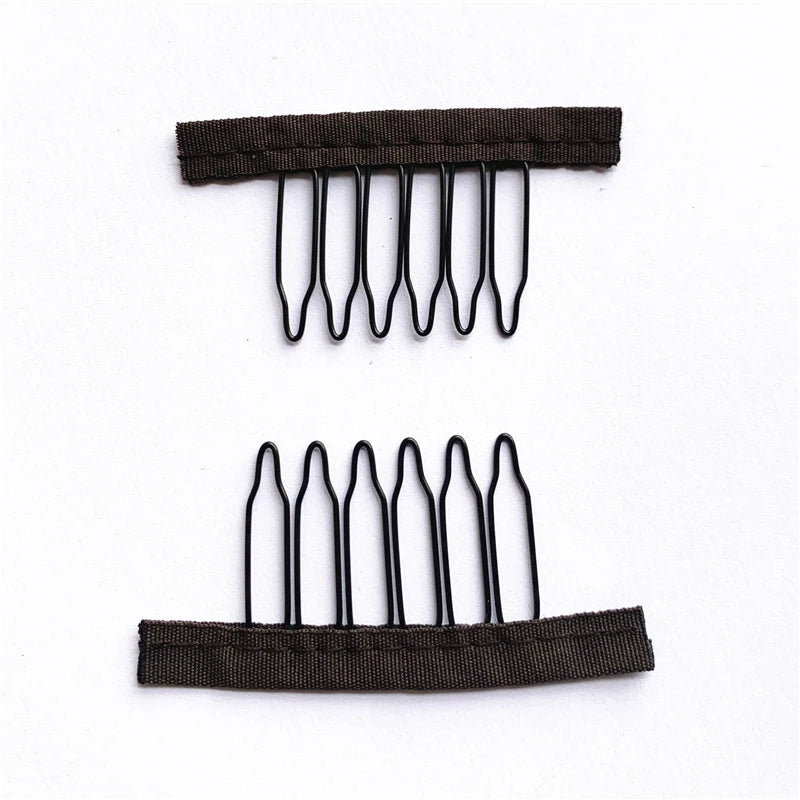 10Pcs Wig Combs To Secure Wig 4-7Teeth Wig Comb Wig Clips With Cloth For Making Wig Caps Steel Material Clips Combs