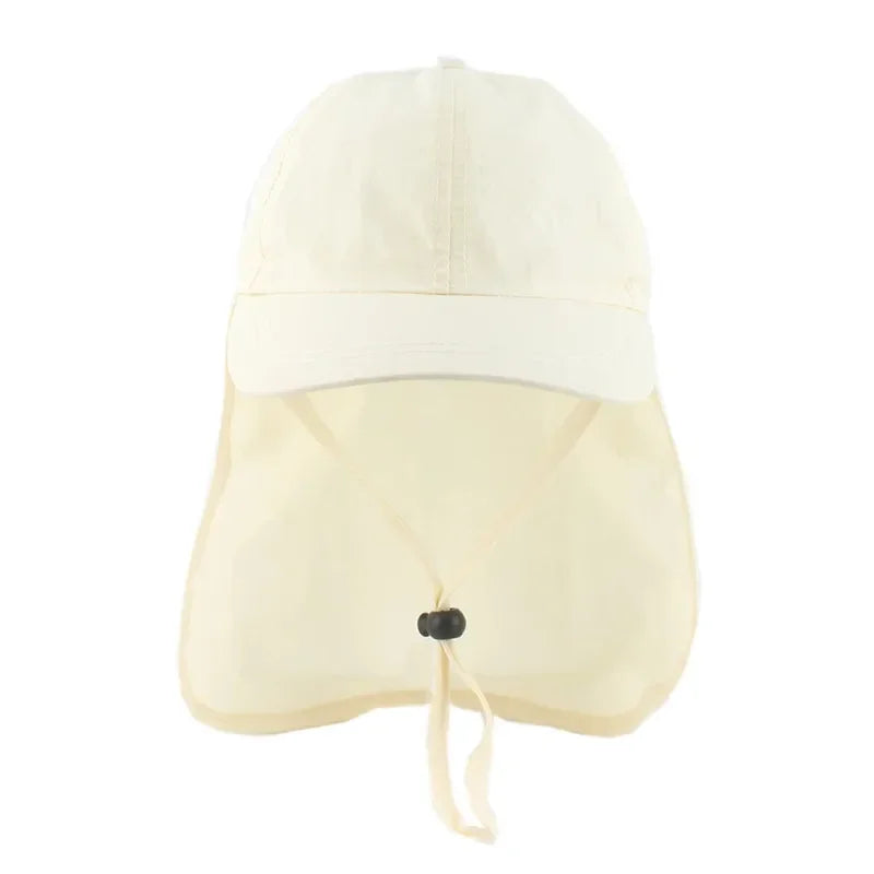 New Quick Dry Kids Sun Hat with Shawl Swim Summer Solid Color Visor Hats for Girls Boys Baseball Cap Adjustable Beach Sun Cap