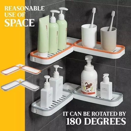 180° adhesive shower caddy, Bathroom Free Perforated Shower Caddy Corner, Shower Organizer, Rotatable Shower Shelf with 5-Hooks
