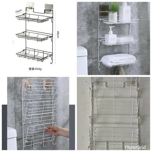 Metallic Hanging Bathroom Organizer, No Drilling, Shower Shelf for Hanging, Stainless Steel Shower Basket, Shower Rail with 3-Tier Basket, Foldable and Removable